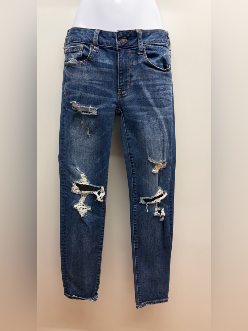 American Eagle Outfitters Distressed Skinny Jeans - Blue